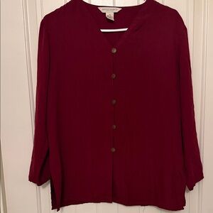 Elegant Women's Maroon Button-Down Silk Blouse